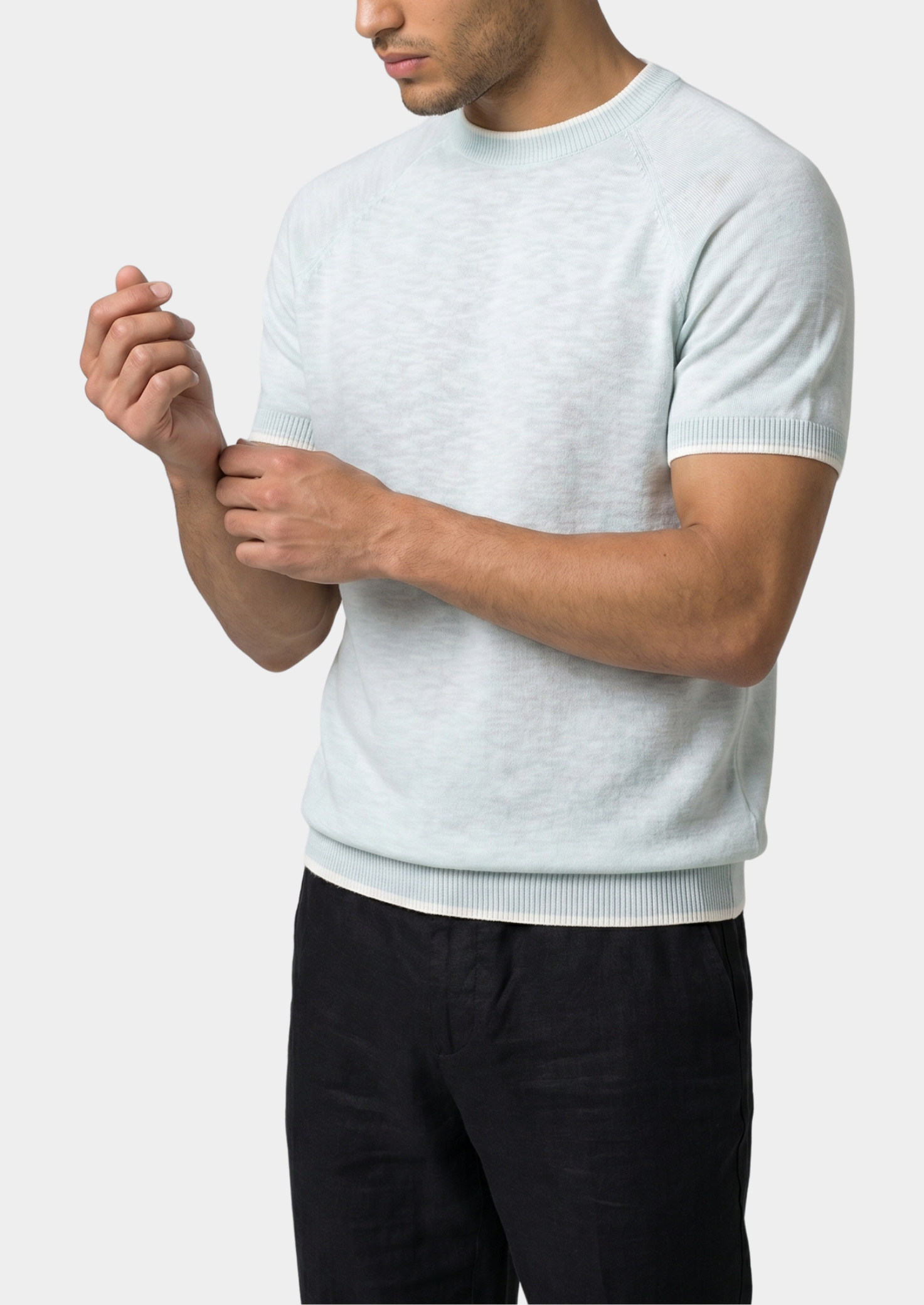 Capri Ice Blue Linen Contrast T-Shirt | Castielli