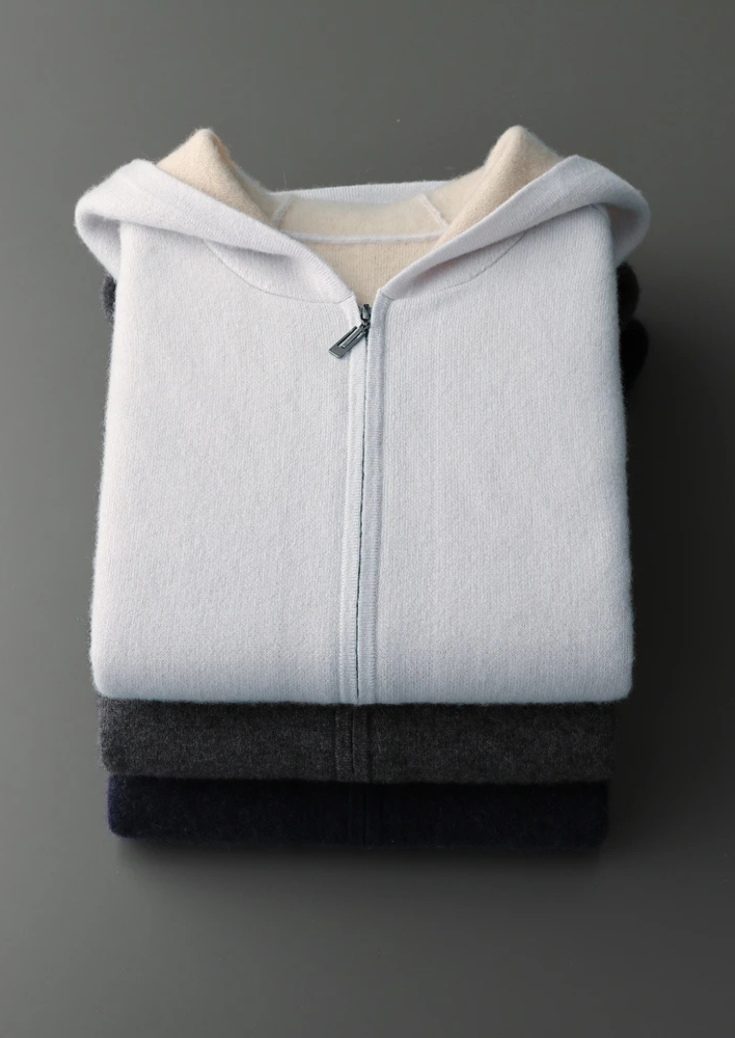 Premium Cashmere Two-Tone Zipper Hoodie | Castielli