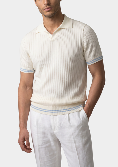 Pierre Ivory Ribbed Buttonless Polo | Castielli
