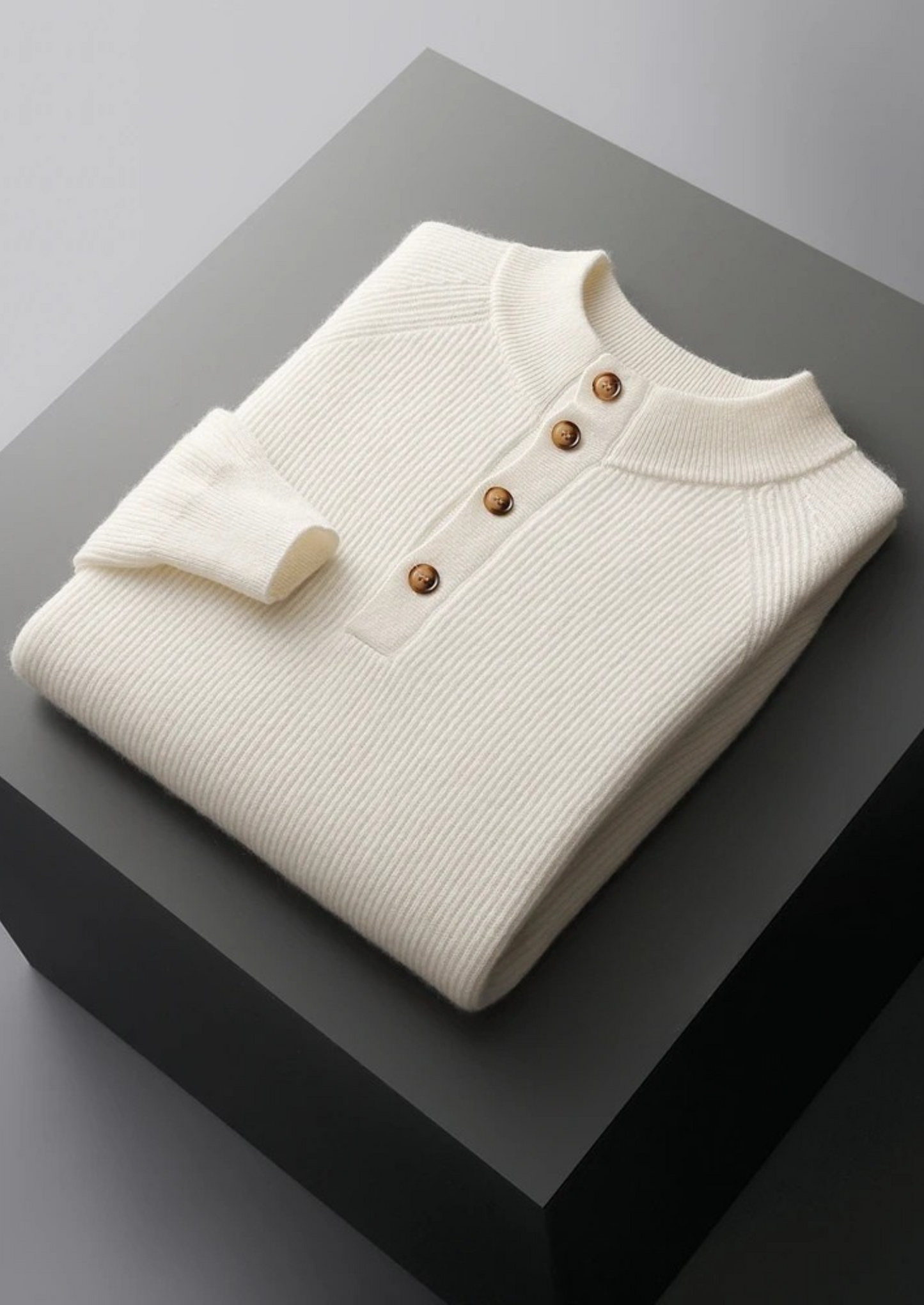 Premium Cashmere Classic Ribbed Henley Sweater | Castielli