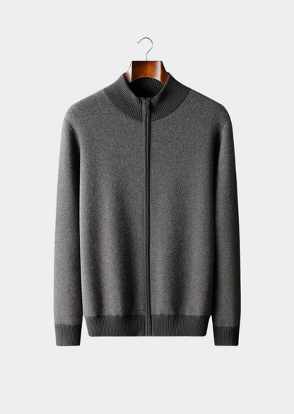 Premium Cashmere Jacquard Zip Cardigan | Castielli