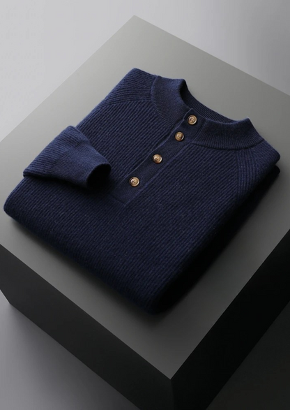Premium Cashmere Classic Ribbed Henley Sweater | Castielli