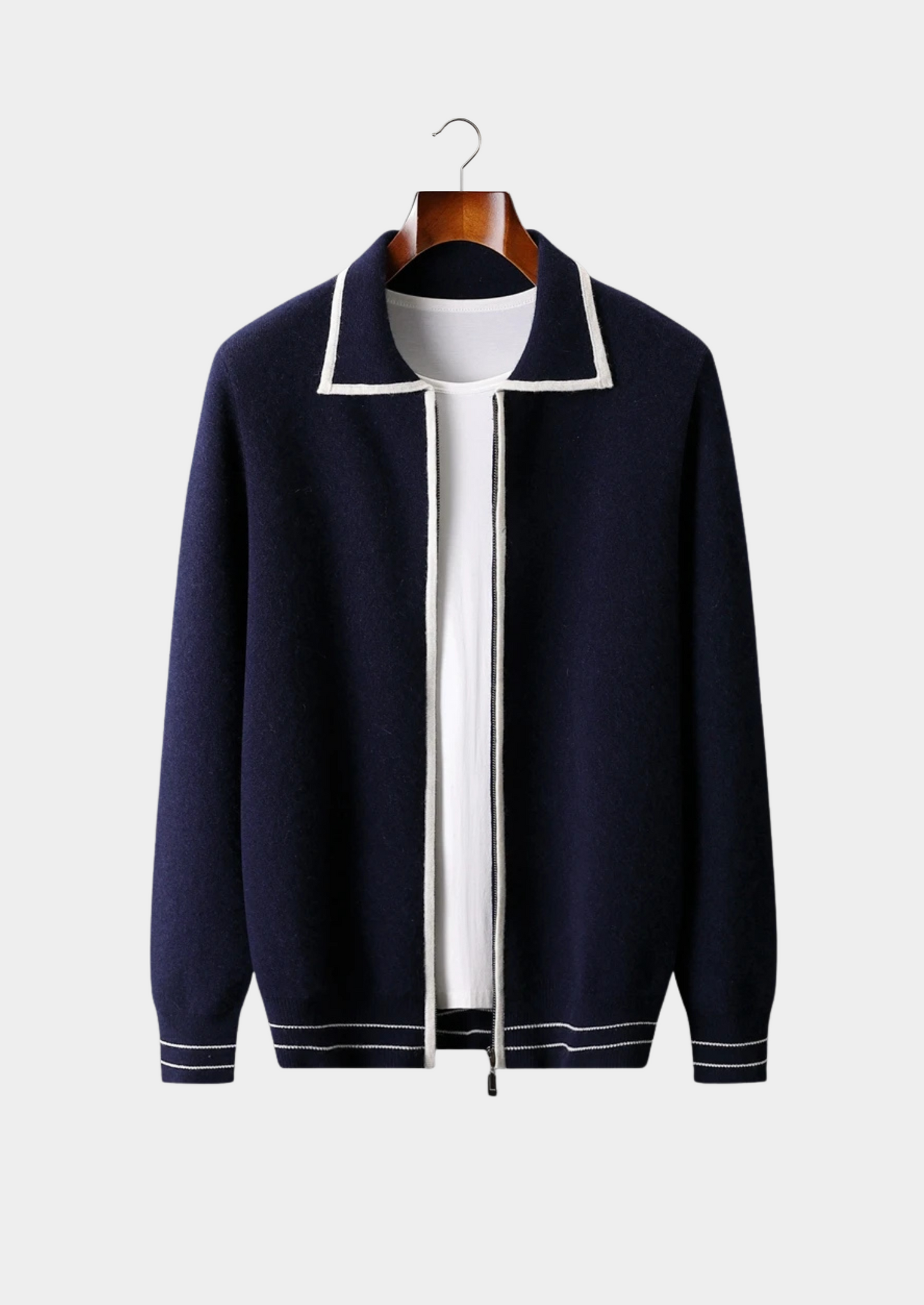 Pure Extra-Fine Merino Wool Two-Tone Polo Cardigan | Castielli