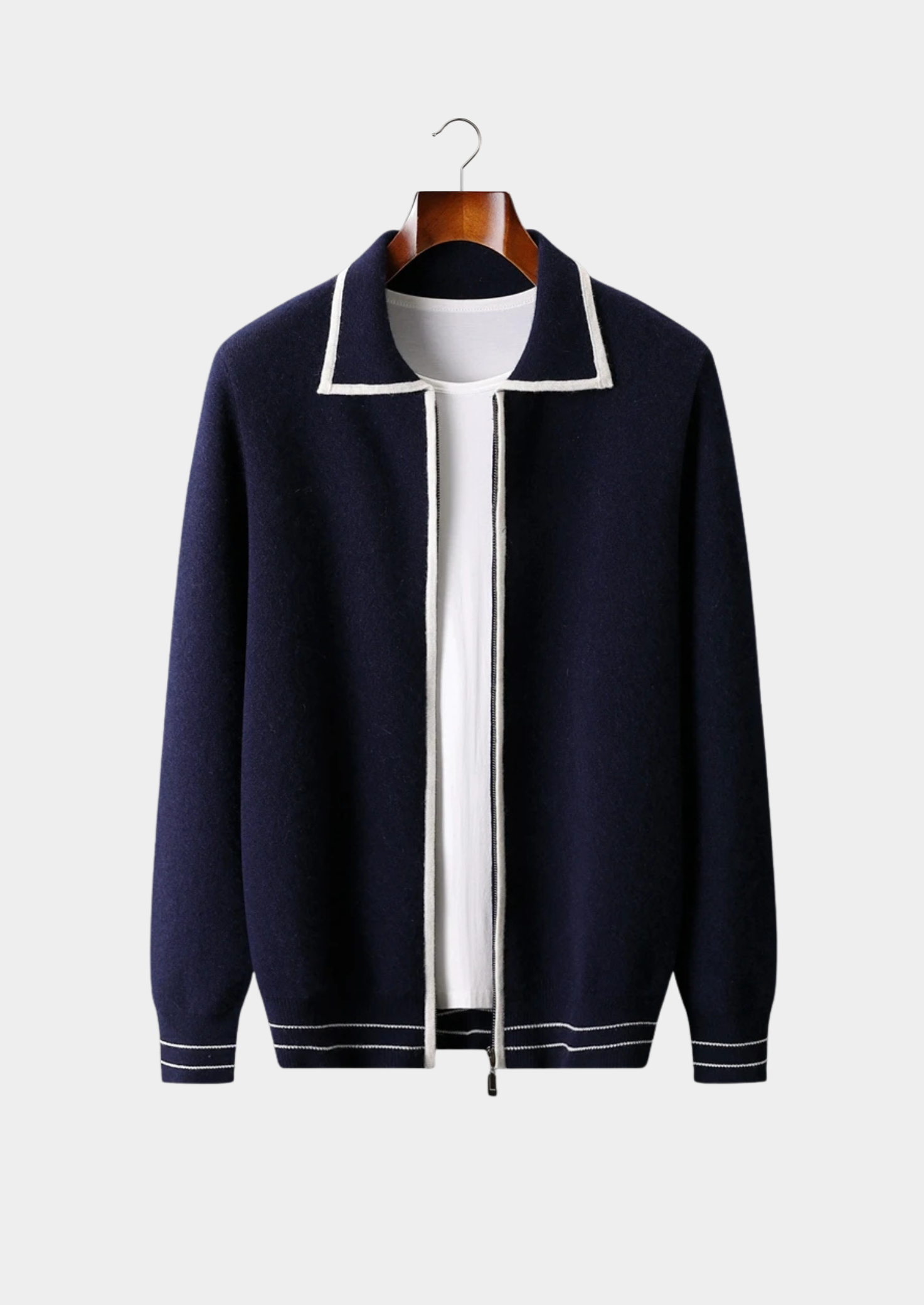Pure Extra-Fine Merino Wool Two-Tone Polo Cardigan | Castielli