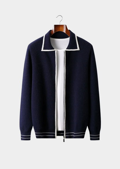 Pure Extra-Fine Merino Wool Two-Tone Polo Cardigan | Castielli