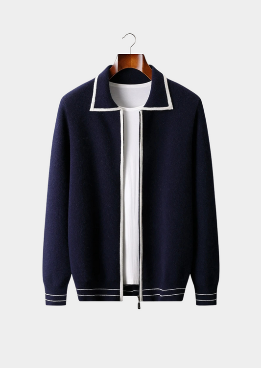 Pure Extra-Fine Merino Wool Two-Tone Polo Cardigan | Castielli