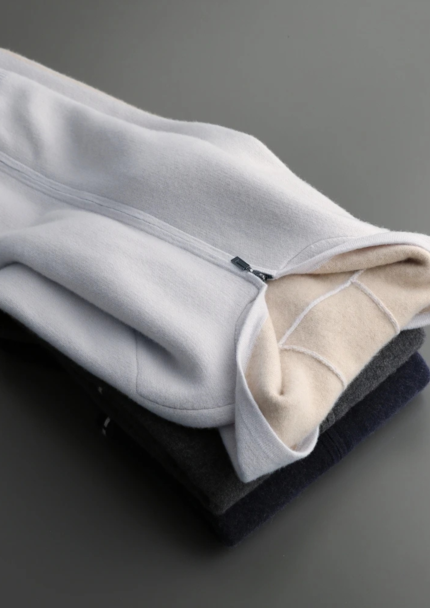 Premium Cashmere Two-Tone Zipper Hoodie | Castielli