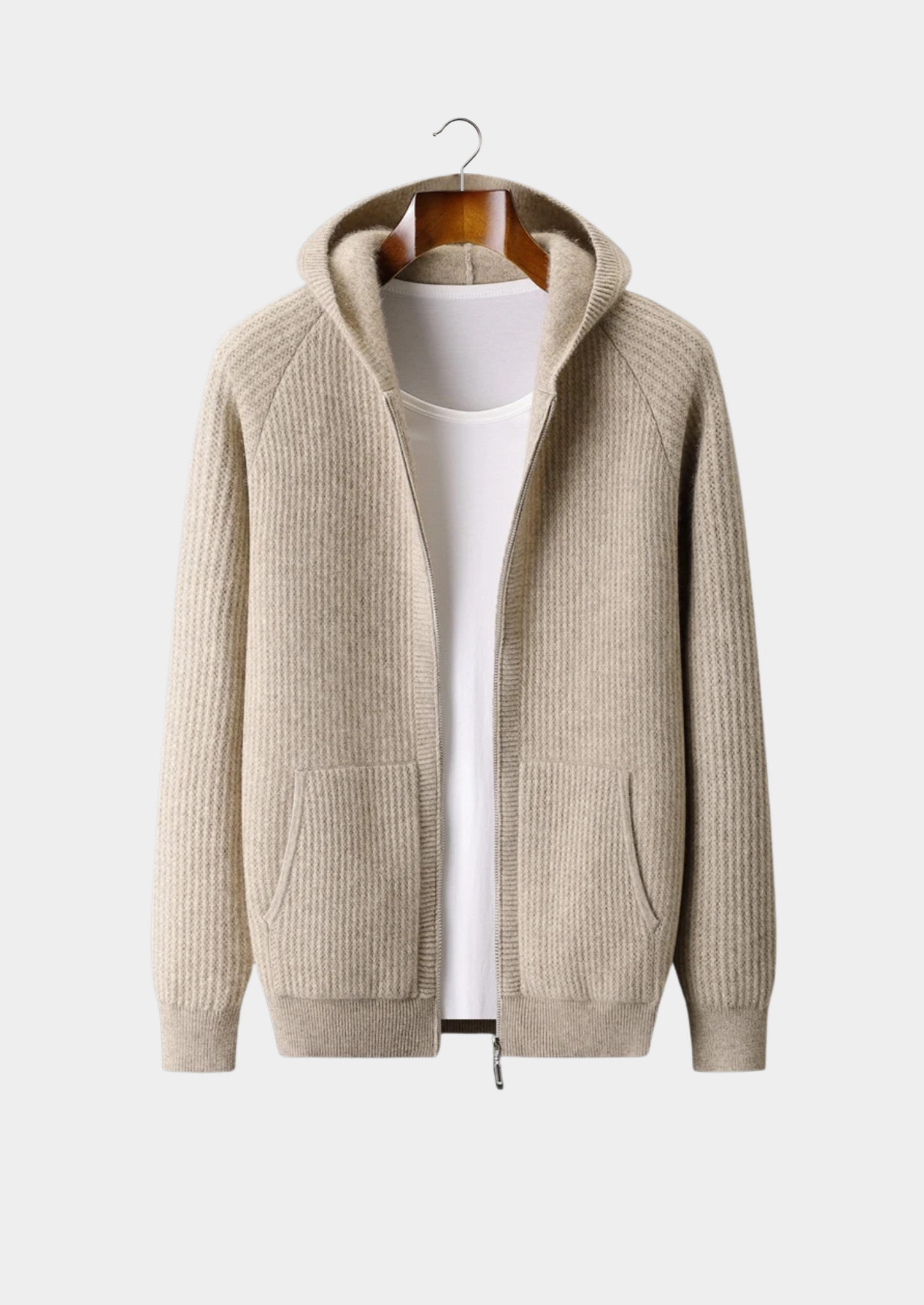 Pure Extra-Fine Merino Wool Ribbed Zipper Hoodie | Castielli