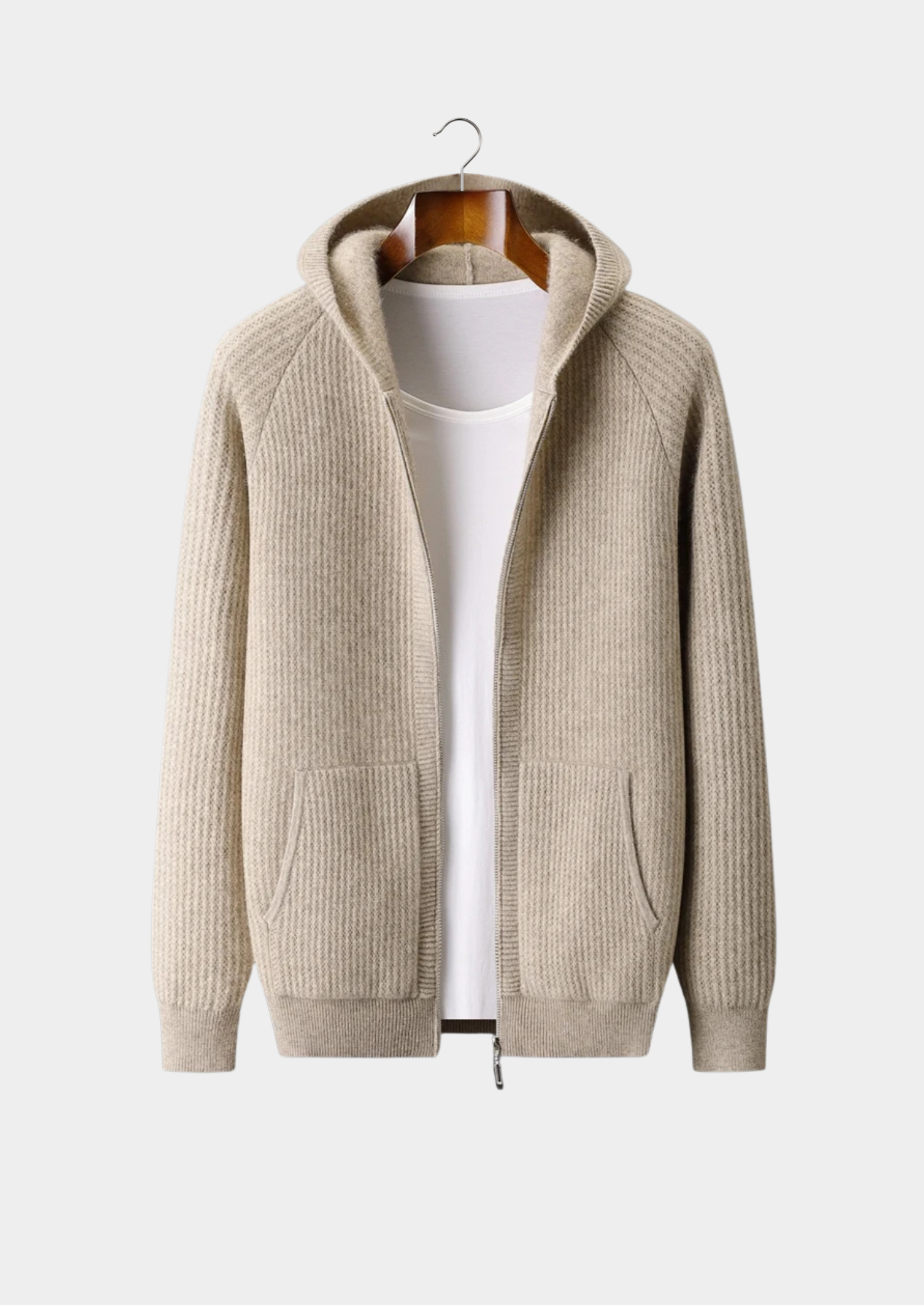 Pure Extra-Fine Merino Wool Ribbed Zipper Hoodie | Castielli