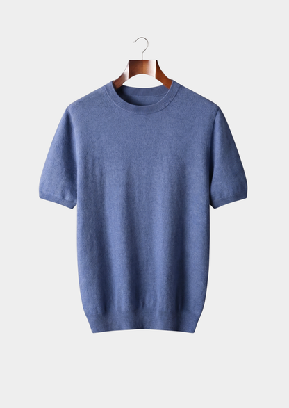 Premium Cashmere Classic Crewneck T-Shirt - Deep Atlantic | Castielli