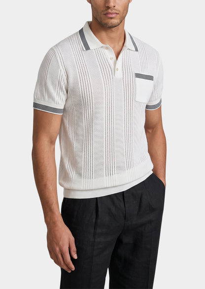 Leon White Open Knit Lightweight Polo | Castielli