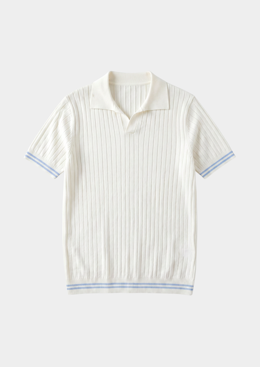 Pierre Ivory Ribbed Buttonless Polo | Castielli