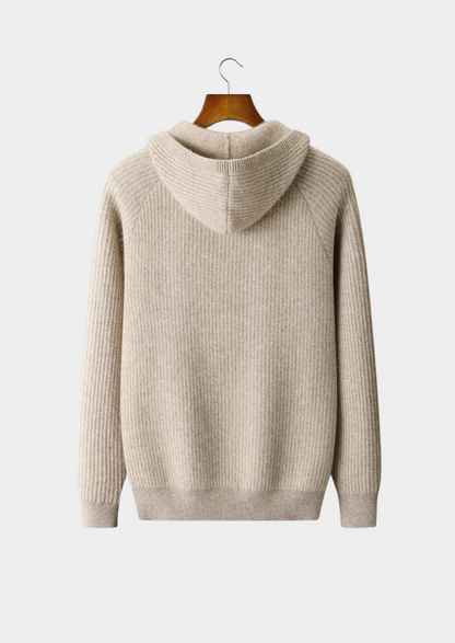 Pure Extra-Fine Merino Wool Ribbed Zipper Hoodie | Castielli