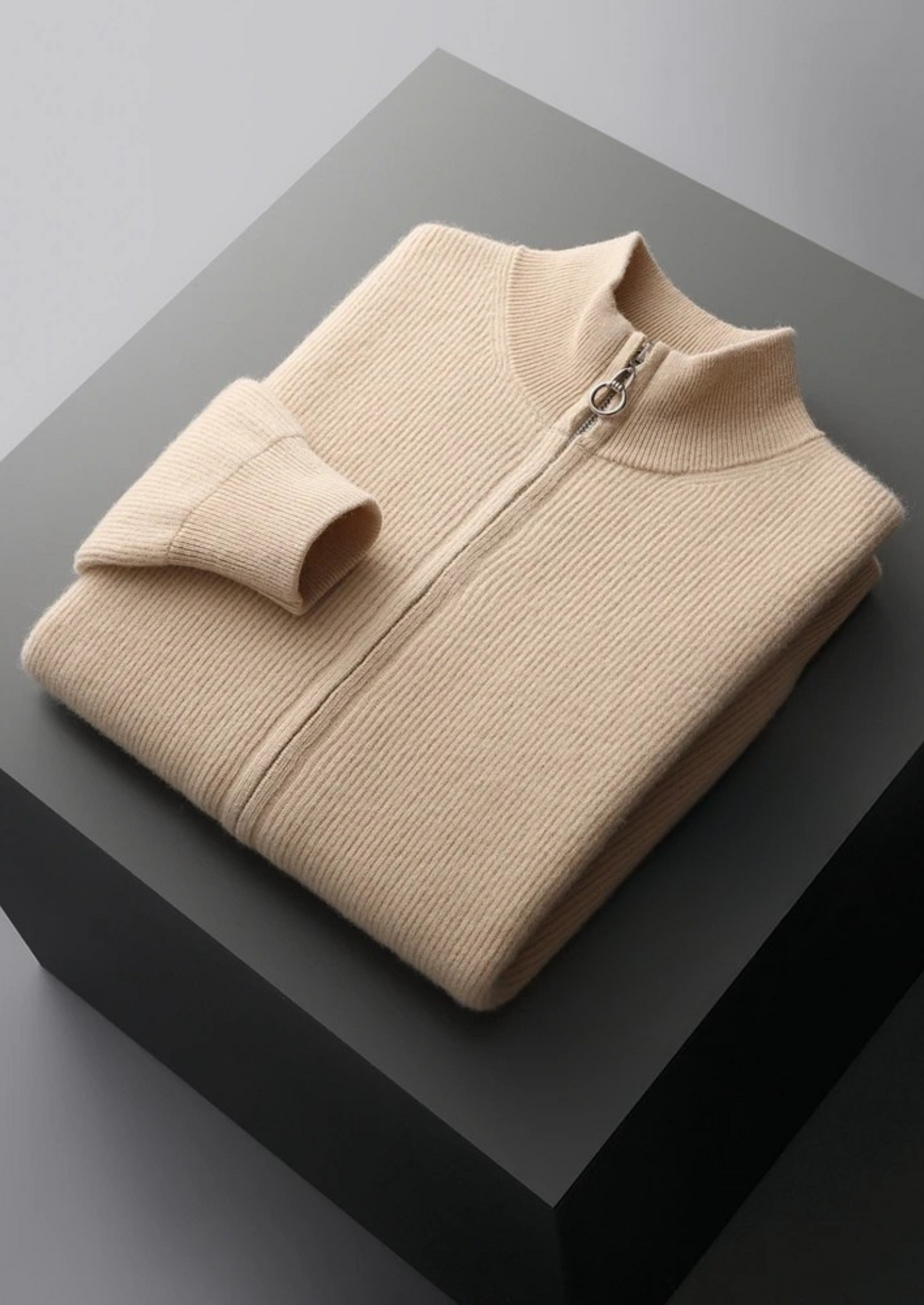 Pure Extra-Fine Merino Wool Ribbed Zip Cardigan | Castielli