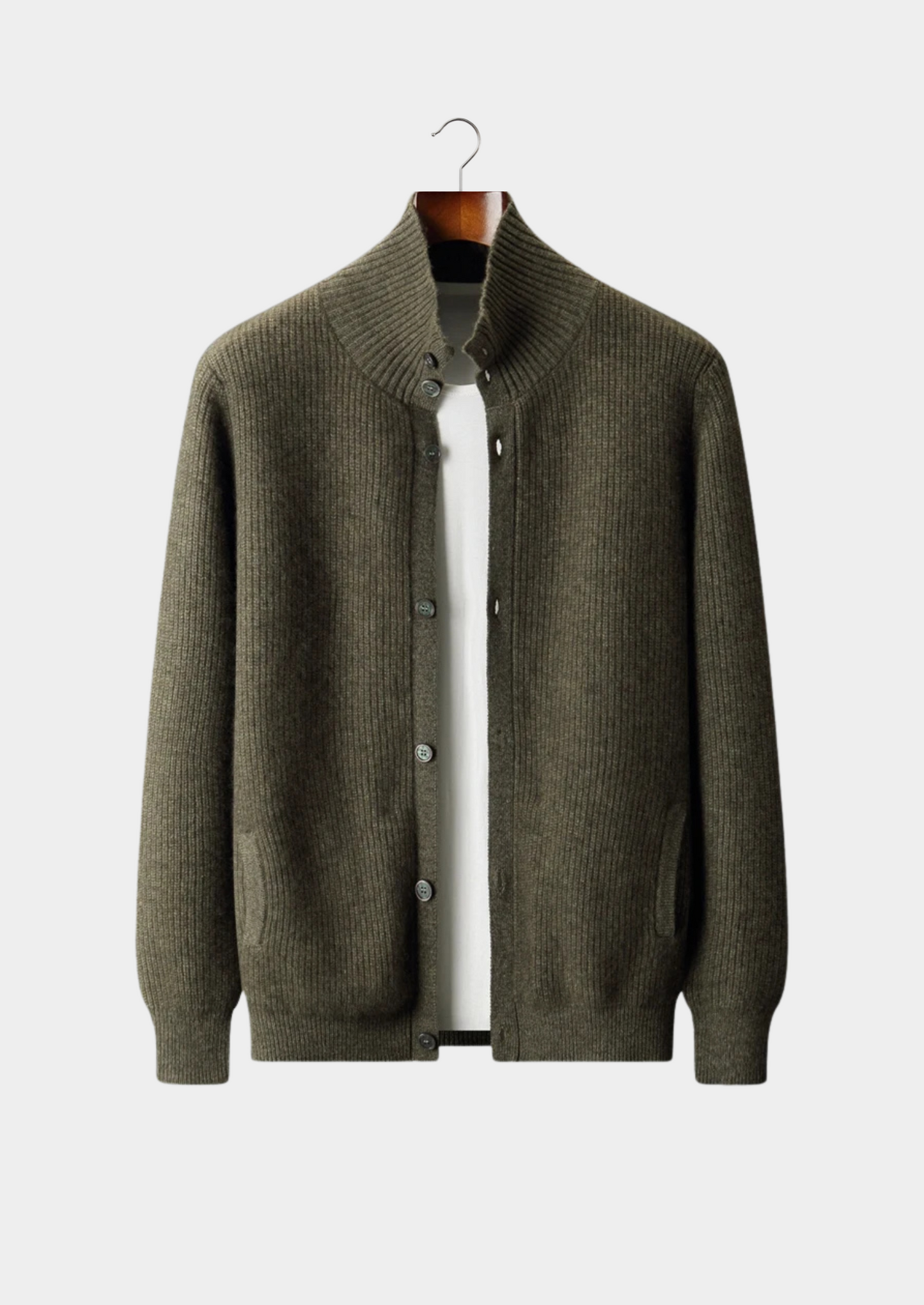 Premium Cashmere Ribbed High Collar Cardigan | Castielli