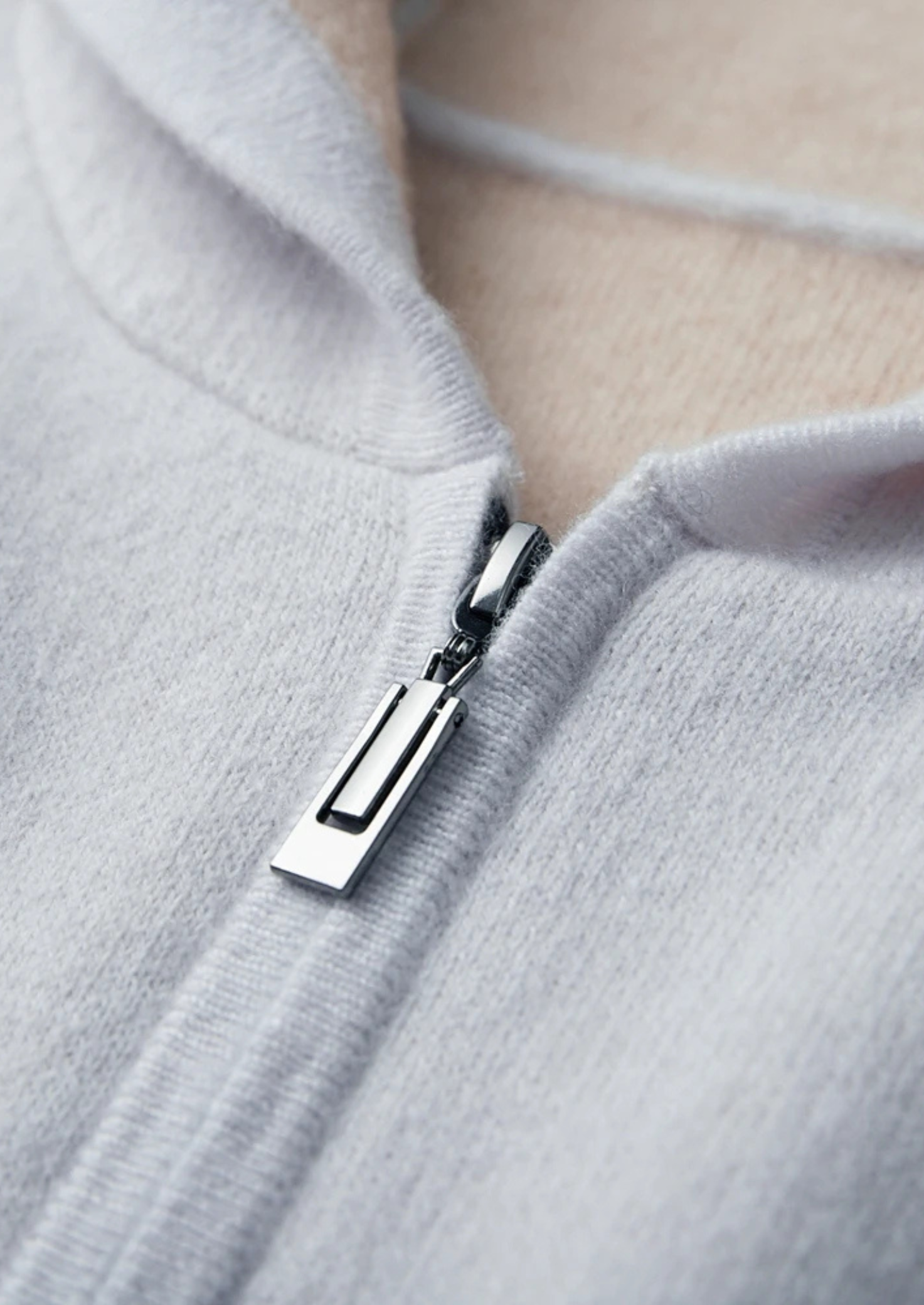 Premium Cashmere Two-Tone Zipper Hoodie | Castielli