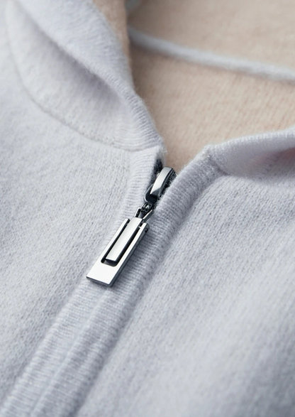 Premium Cashmere Two-Tone Zipper Hoodie | Castielli