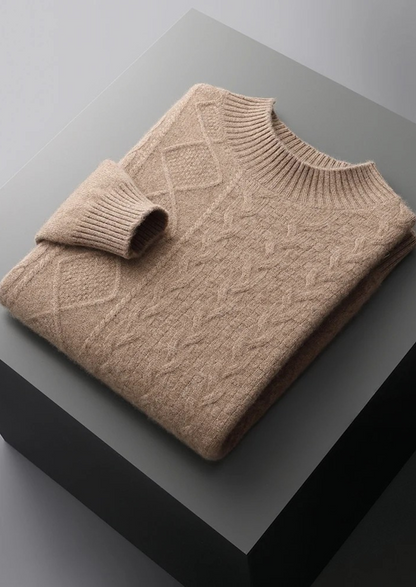 Pure Extra-Fine Merino Wool Jacquard Mockneck | Castielli