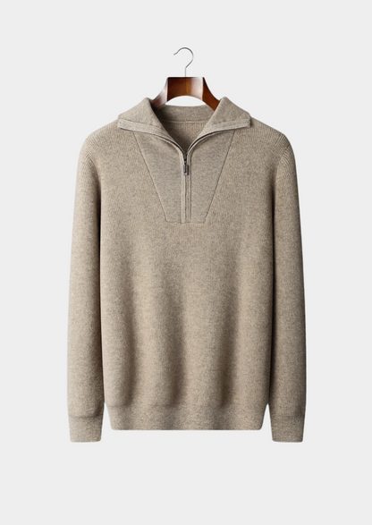 Premium Cashmere Ribbed Half-Zip Sweater | Castielli