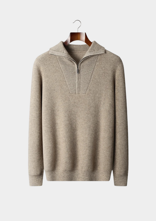 Premium Cashmere Ribbed Half-Zip Sweater | Castielli