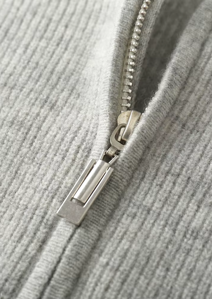 Pure Extra-Fine Merino Wool Ribbed Zip Hoodie | Castielli