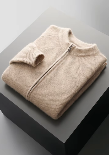 Pure Extra-Fine Merino Wool Ribbed Zip Cardigan | Castielli