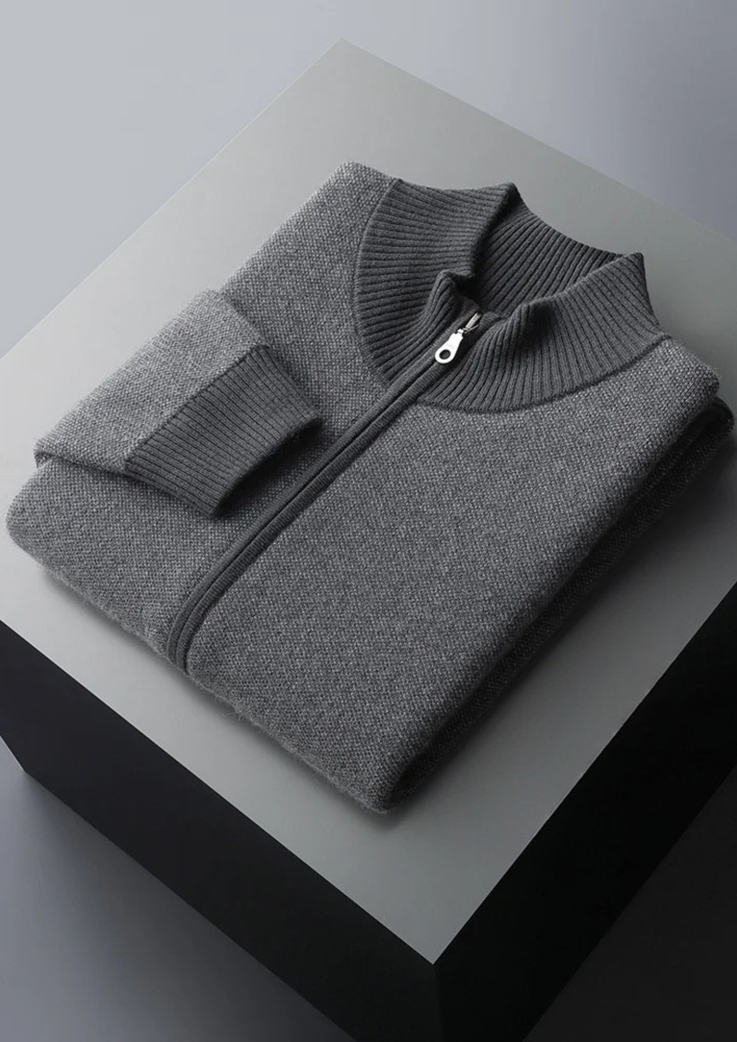Premium Cashmere Jacquard Zip Cardigan | Castielli