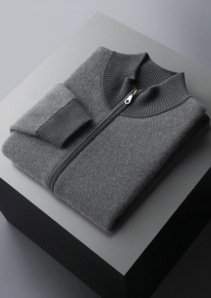 Premium Cashmere Jacquard Zip Cardigan | Castielli