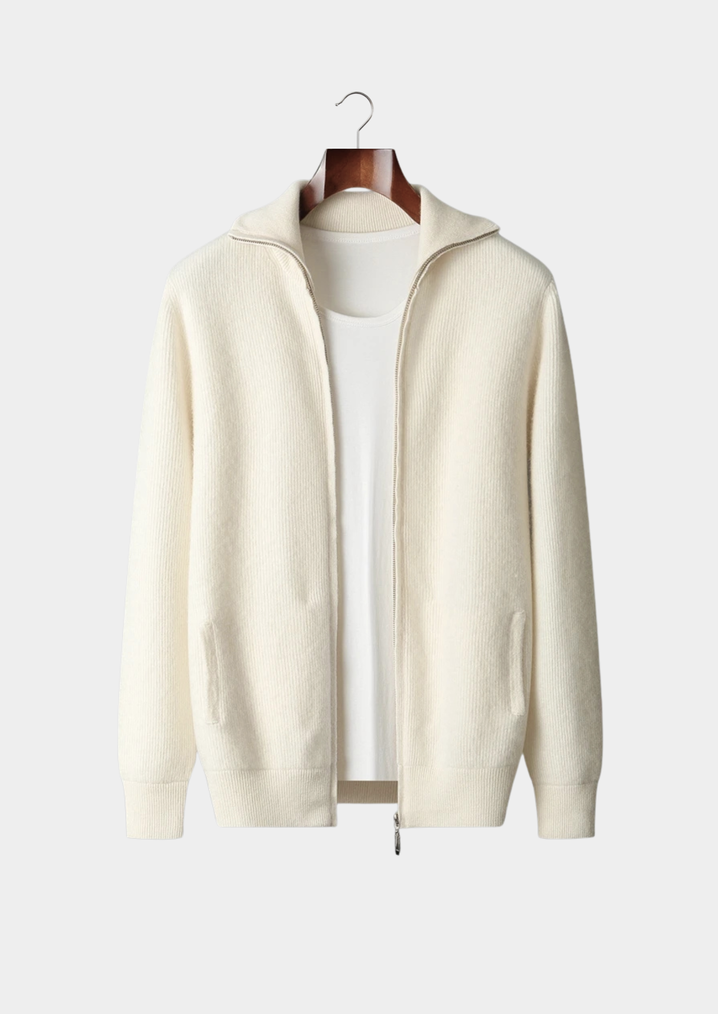 Pure Extra-Fine Merino Wool Ribbed Zipper Cardigan | Castielli