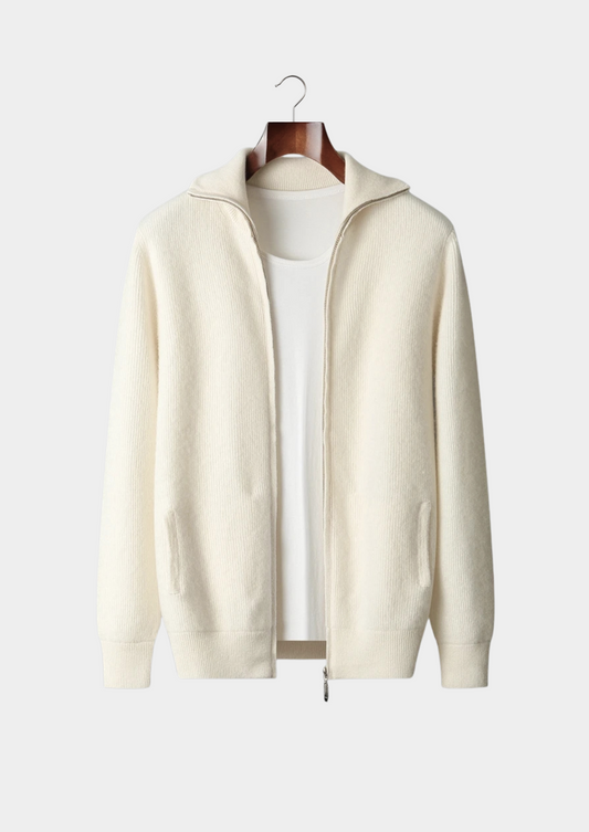 Pure Extra-Fine Merino Wool Ribbed Zipper Cardigan | Castielli