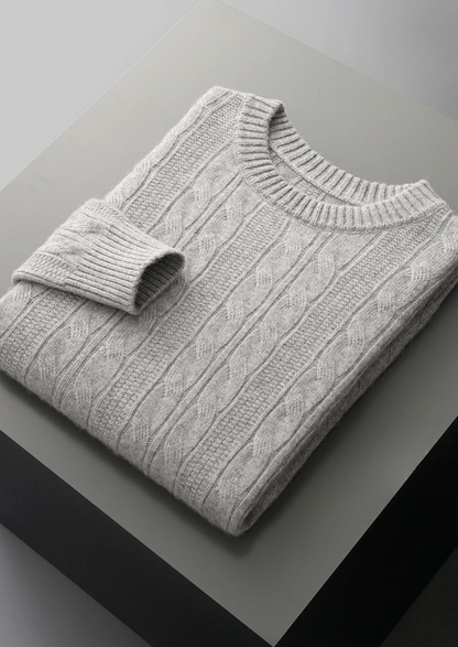 Pure Extra-Fine Merino Wool Cable Crewneck | Castielli