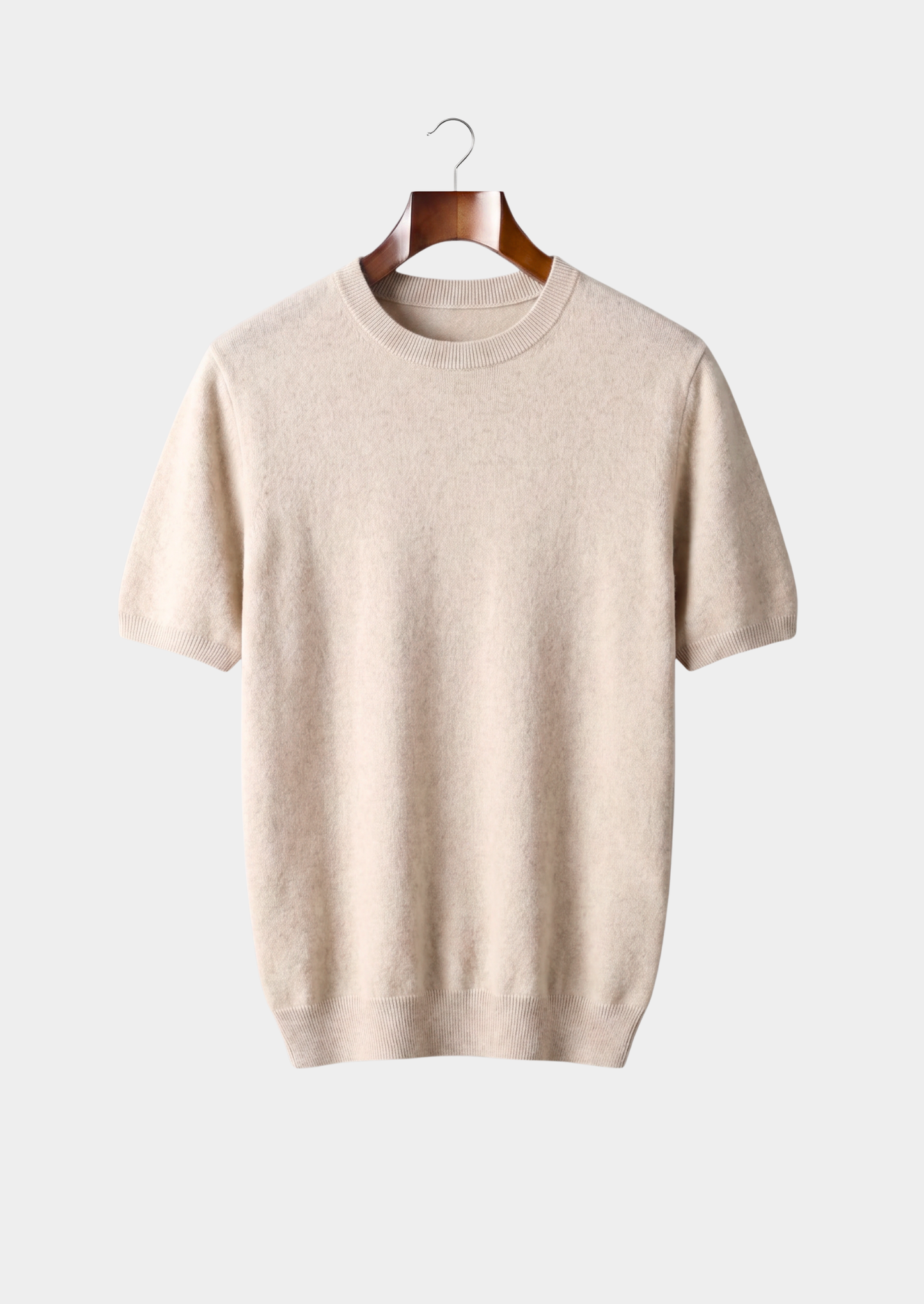 Premium Cashmere Classic Crewneck T-Shirt - Ivory Mocha | Castielli