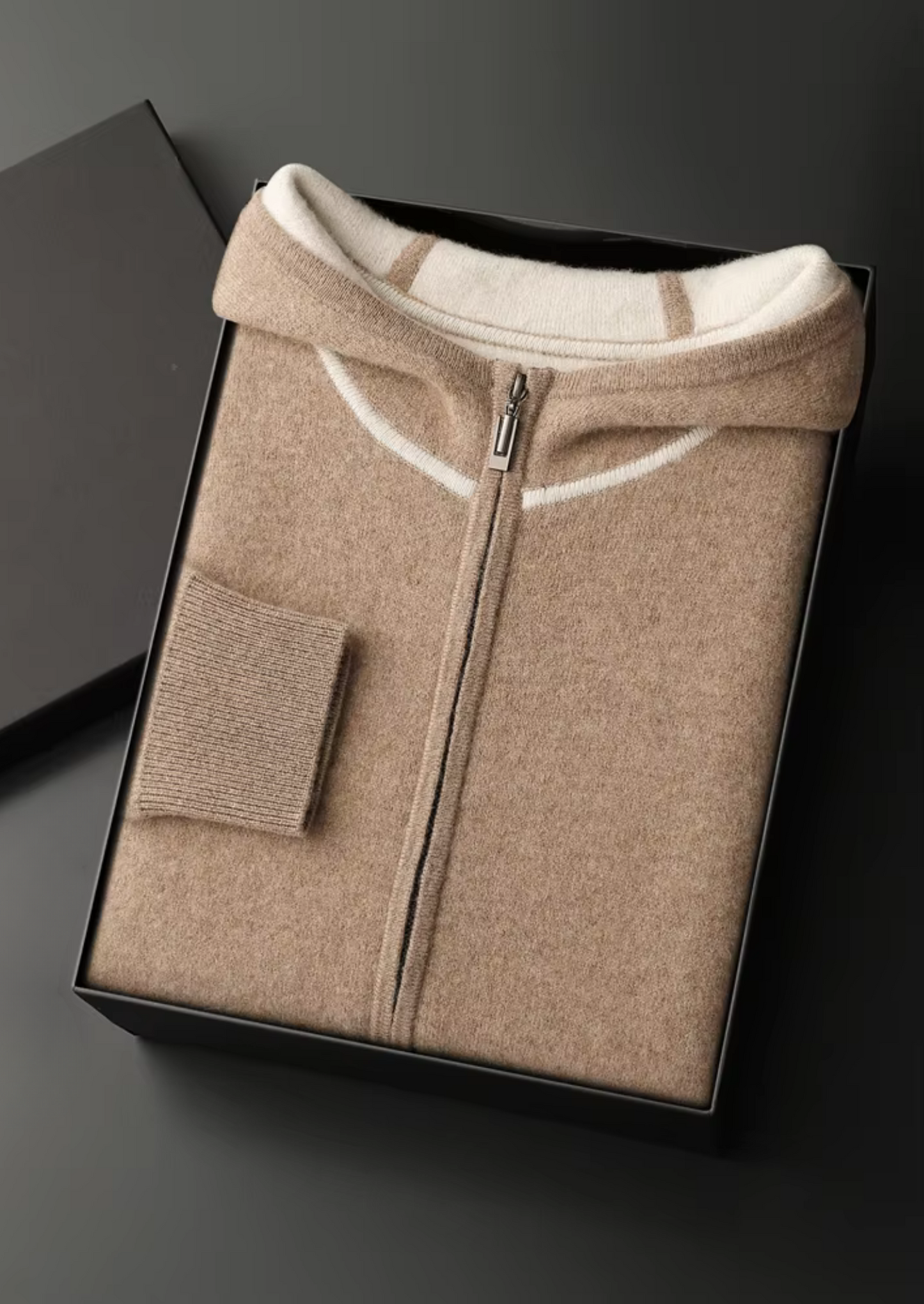 Premium Cashmere Two Tone Zipper Hoodie | Castielli