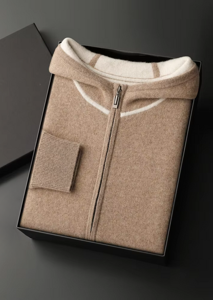 Premium Cashmere Two Tone Zipper Hoodie | Castielli