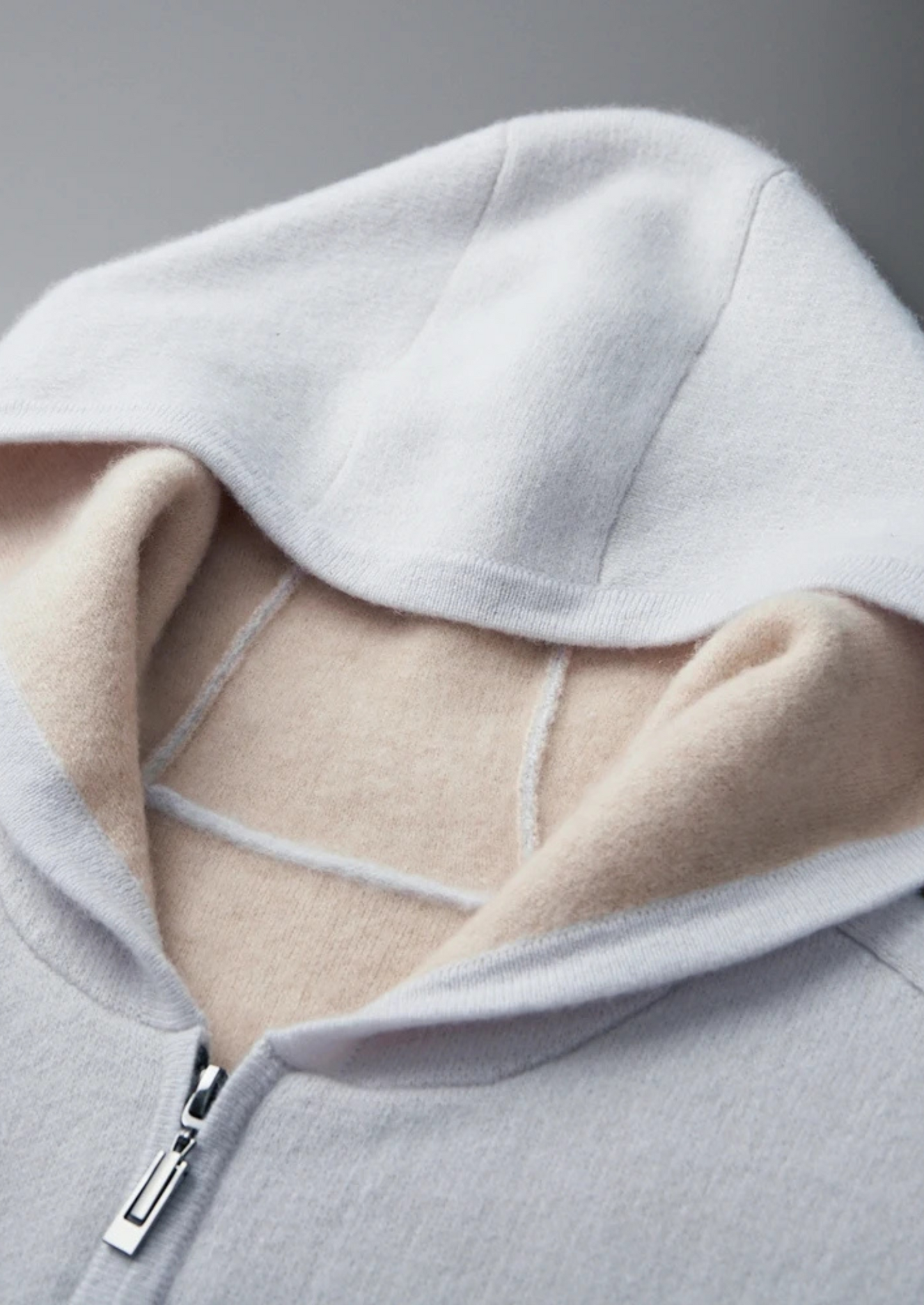 Premium Cashmere Two-Tone Zipper Hoodie | Castielli