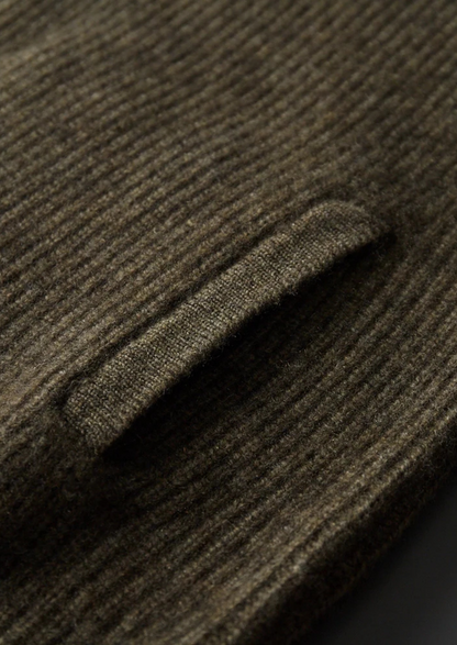 Premium Cashmere Ribbed High Collar Cardigan | Castielli