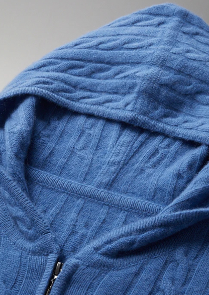 Premium Cashmere Cable Knit Zipper Hoodie | Castielli