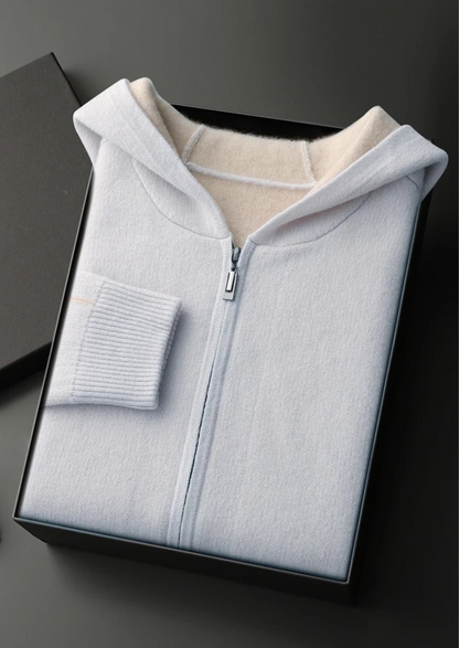 Premium Cashmere Two-Tone Zipper Hoodie | Castielli
