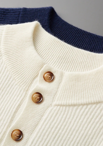 Premium Cashmere Classic Ribbed Henley Sweater | Castielli