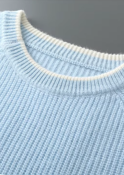 Pure Extra-Fine Merino Wool Two Tone Crewneck | Castielli