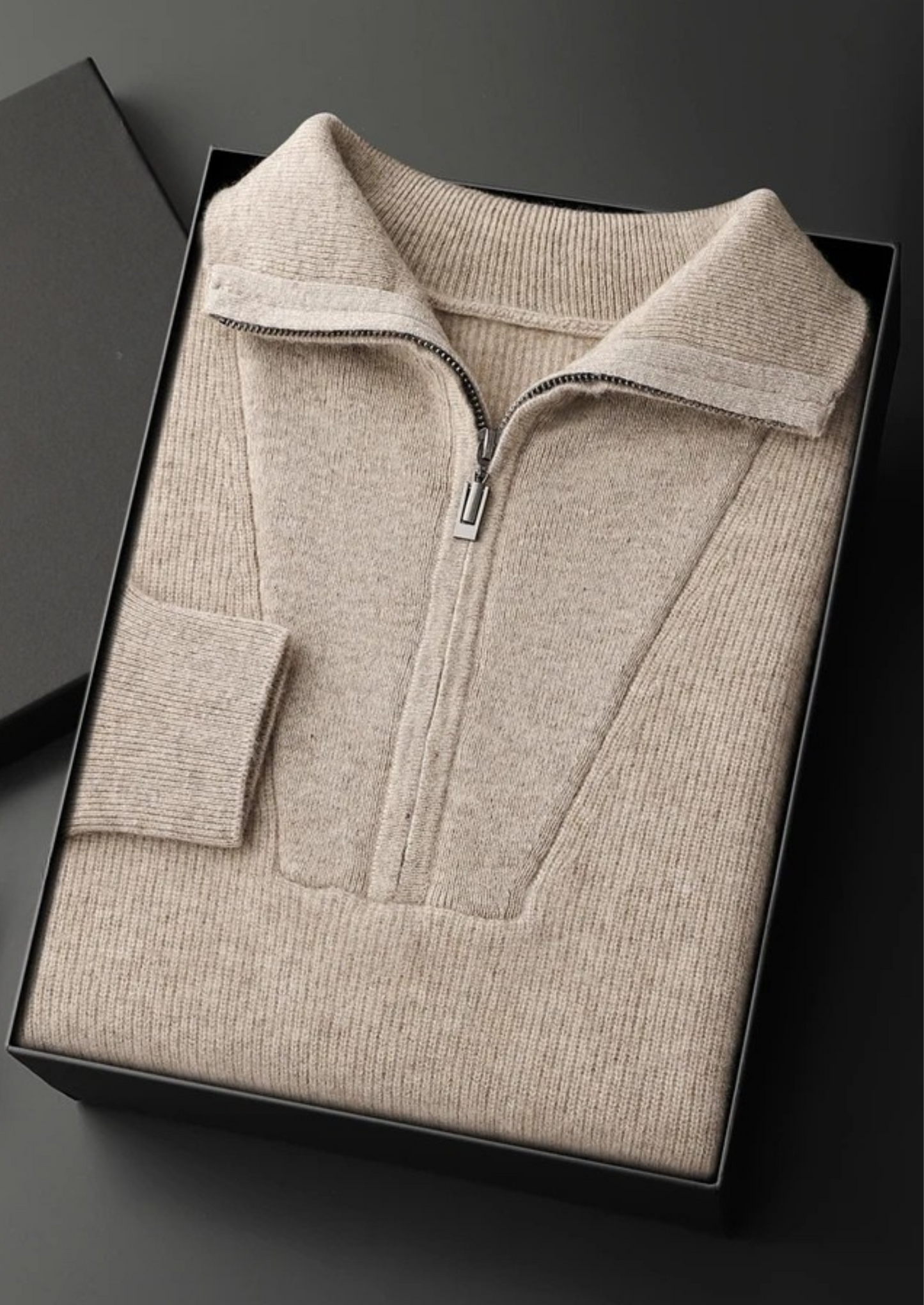 Premium Cashmere Ribbed Half-Zip Sweater | Castielli