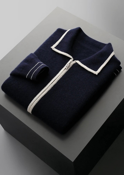 Pure Extra-Fine Merino Wool Two-Tone Polo Cardigan | Castielli