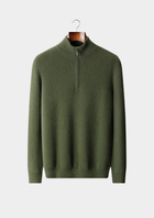 Pure Cashmere Olive Ribbed Half Zip