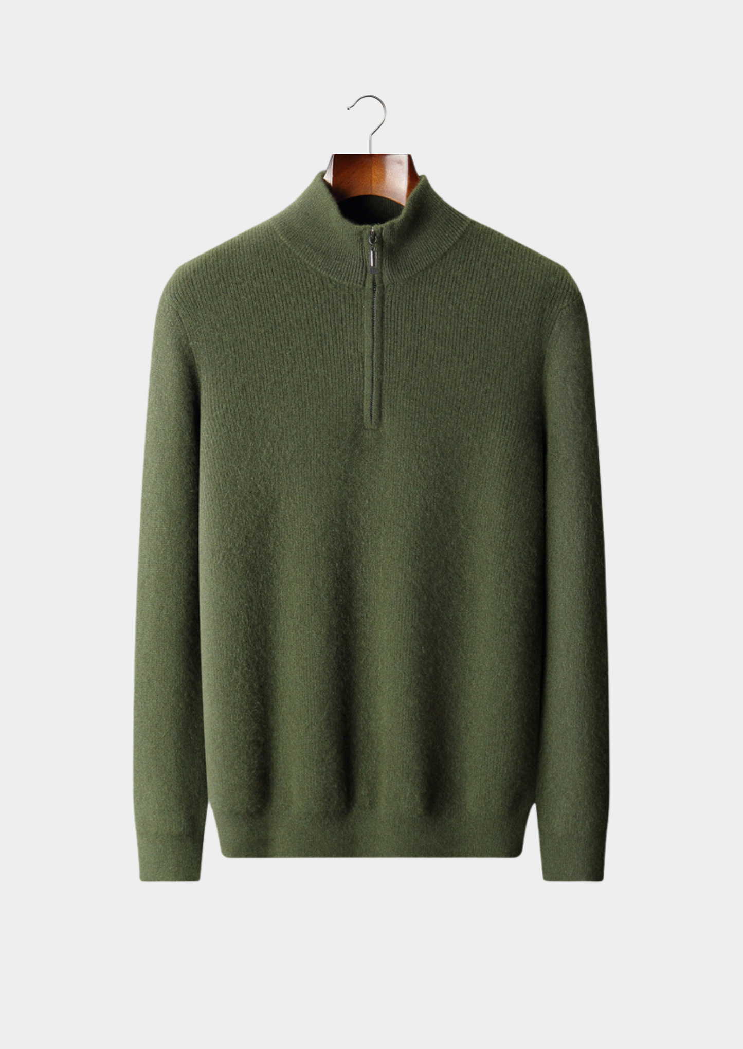 Pure Cashmere Olive Ribbed Half Zip | Castielli