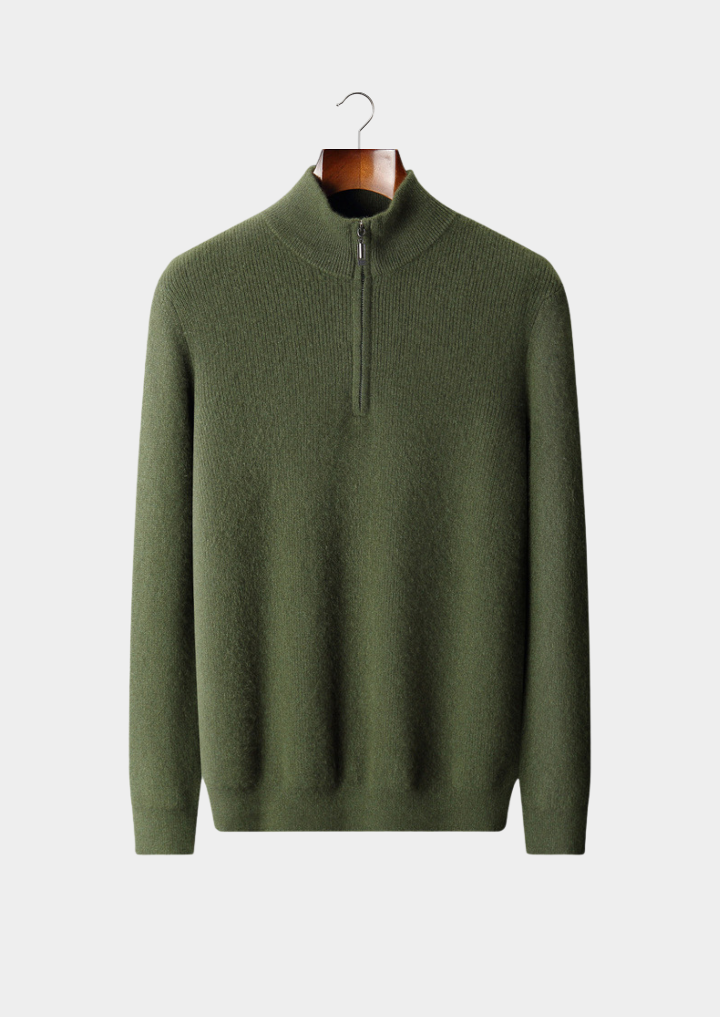 Pure Cashmere Olive Ribbed Half Zip | Castielli