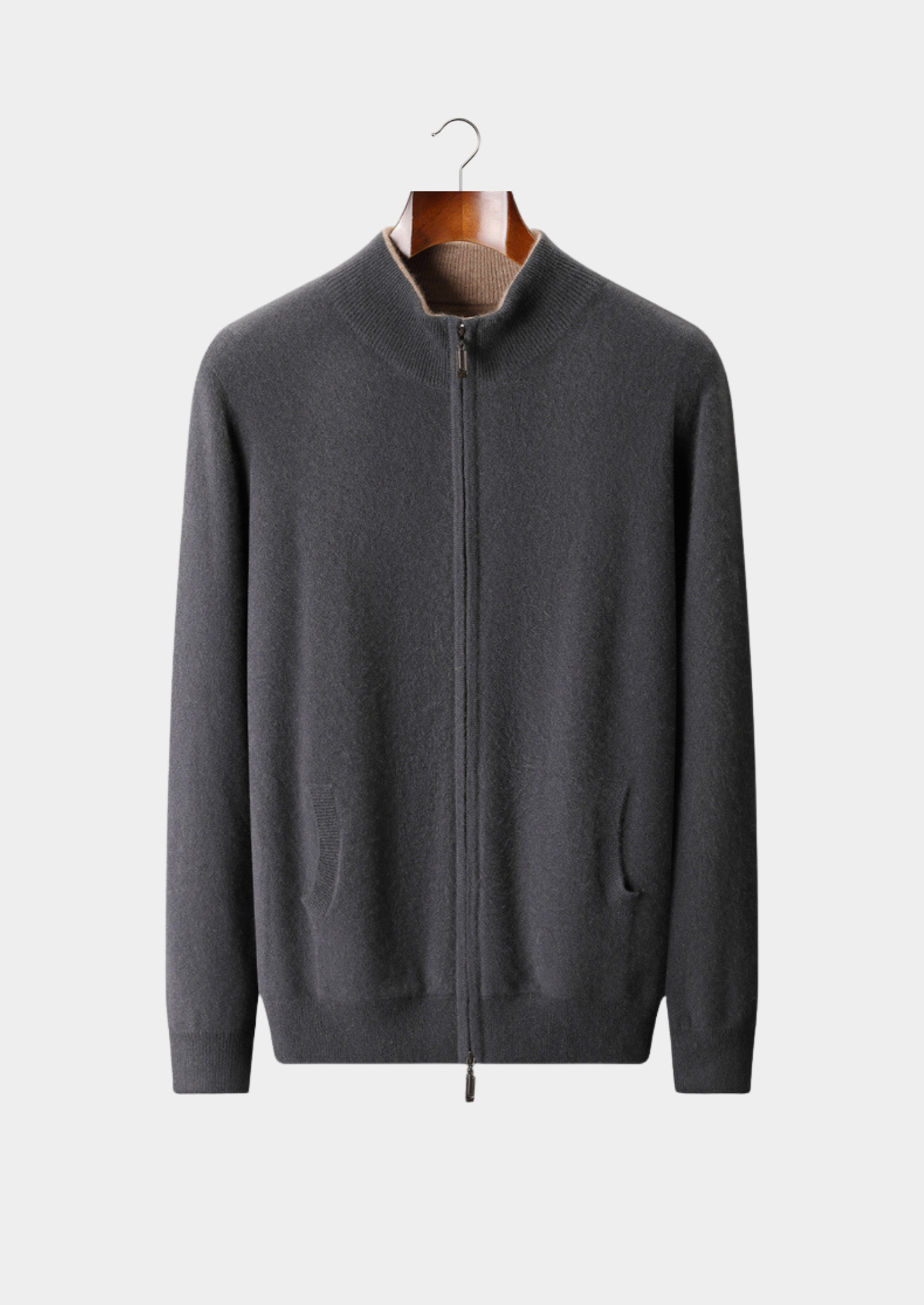Pure Cashmere Dark Gray Dual Zip Cardigan | Castielli