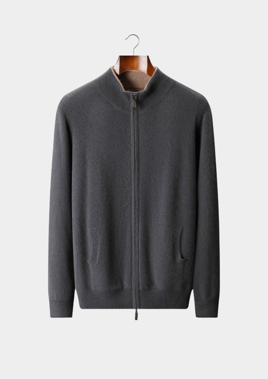 Pure Cashmere Dark Gray Dual Zip Cardigan | Castielli