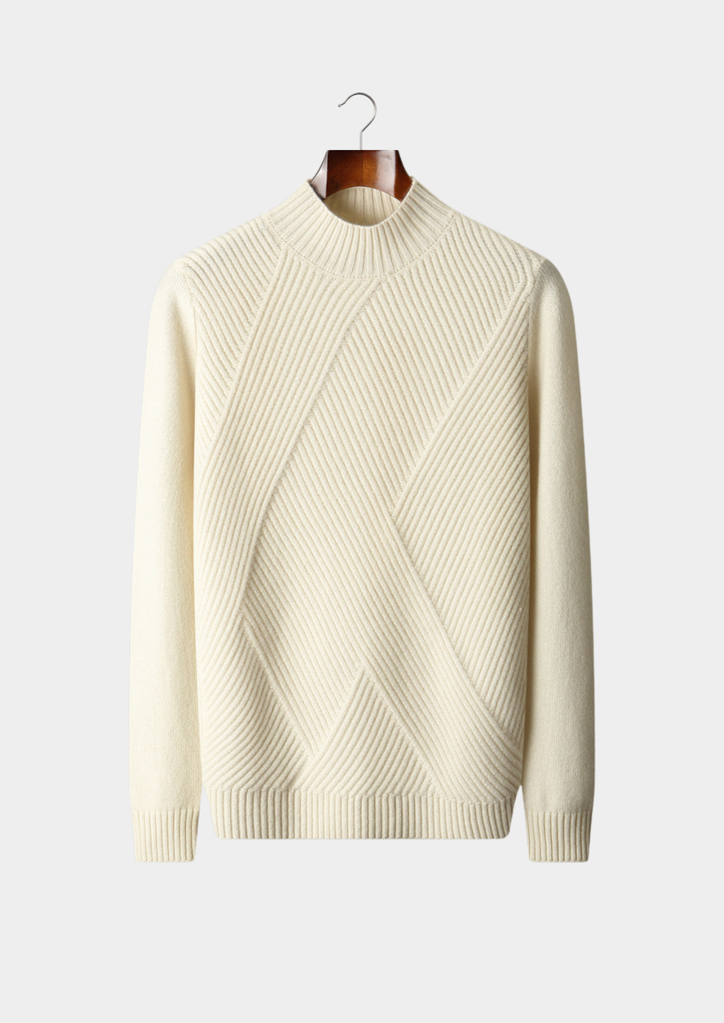 Pure Cashmere Ivory Patterned Mockneck | Castielli