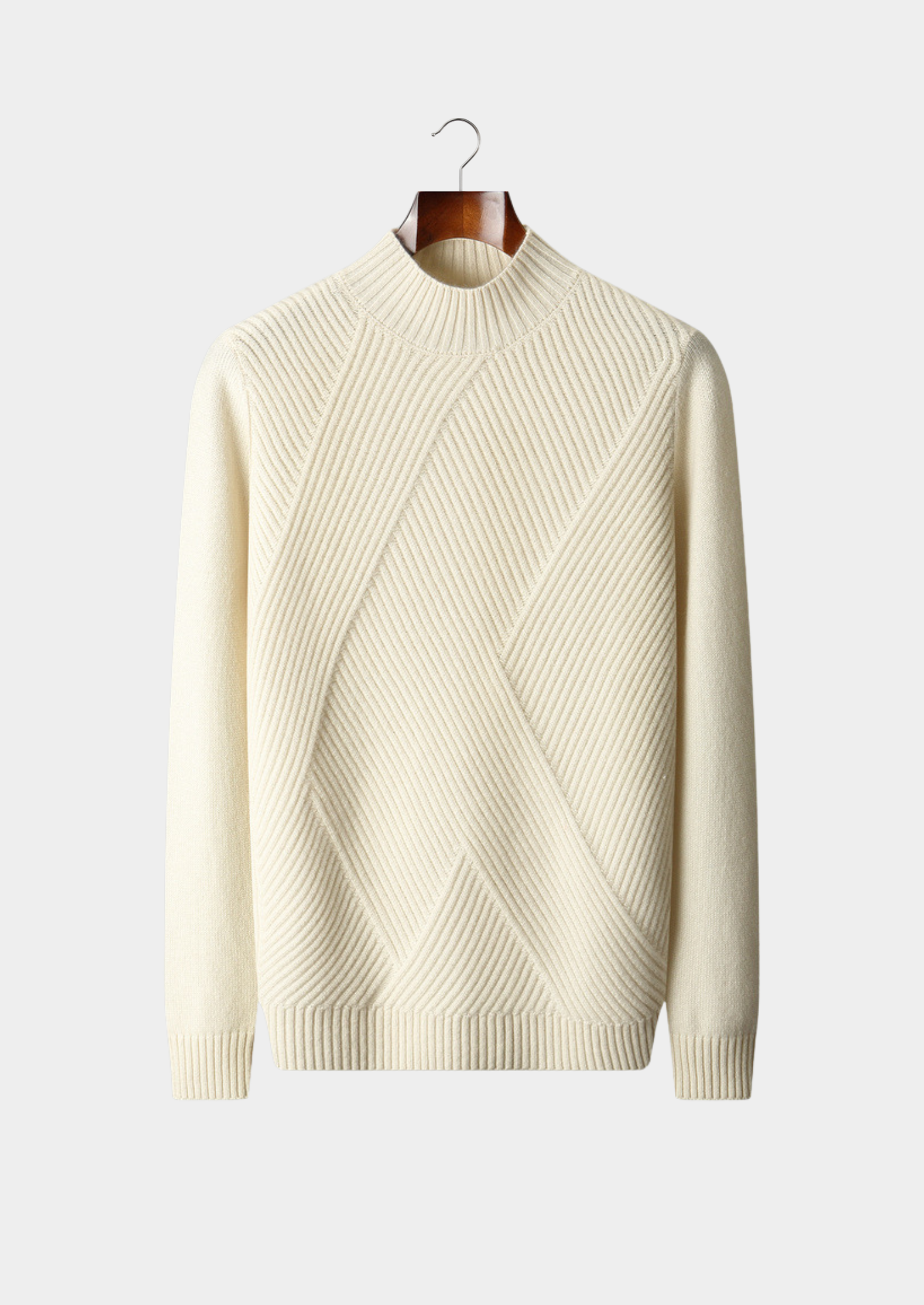 Pure Cashmere Ivory Patterned Mockneck | Castielli