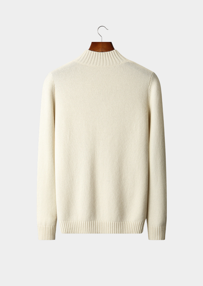 Pure Cashmere Ivory Patterned Mockneck | Castielli